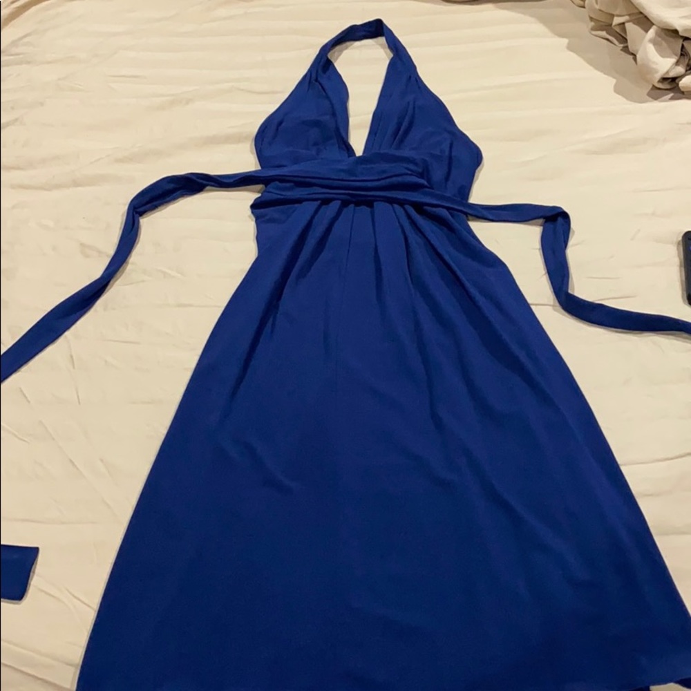 Blue halter dress tea length